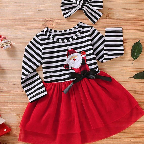 JUST IN! Buffalo Check Santa Tulle Dress & Bow Set - Picture 2 of 5